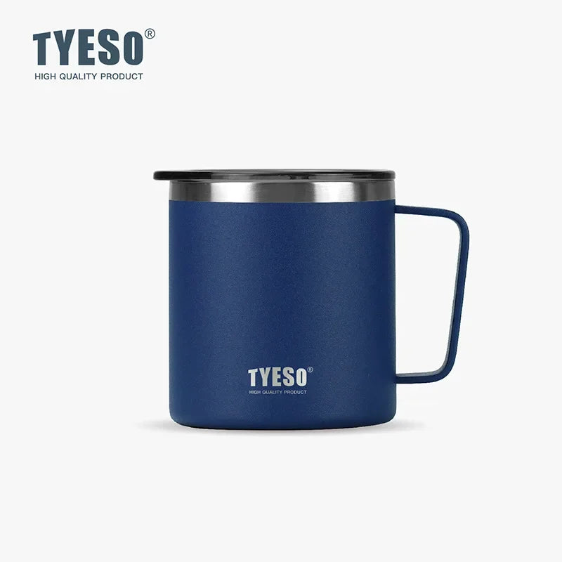 Tyeso 400ML Stylish Office Coffee Mug 304 Stainless Steel Visual Lid Minimalist Design with Handle Unisex Mug for Daily Gift