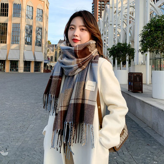 Korean Style Oversized Plaid Scarf | Warm Cashmere-Feel Winter Wrap Shawl