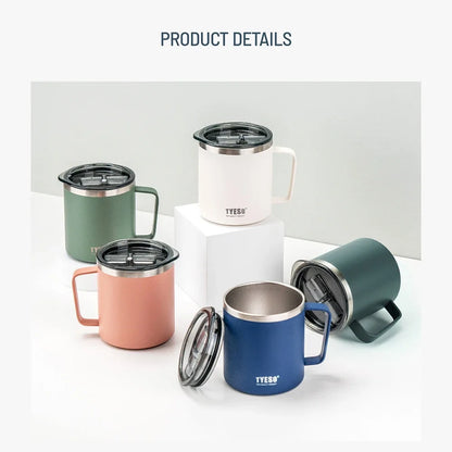 Tyeso 400ML Stylish Office Coffee Mug 304 Stainless Steel Visual Lid Minimalist Design with Handle Unisex Mug for Daily Gift