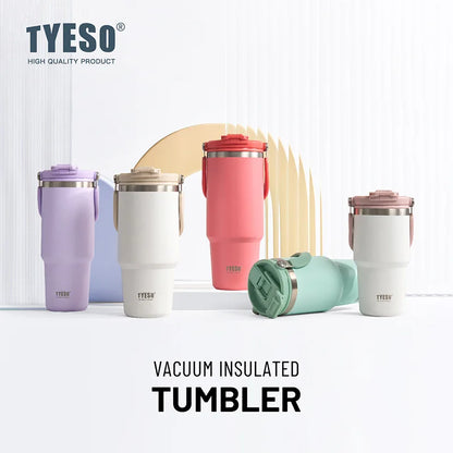 Tyeso Large-Capacity Vacuum Flasks Handle Vacuum Cup Dual-Drink Coffee Mug Stainless Steel Ice Cup Car Bottle Hot Cold Retention