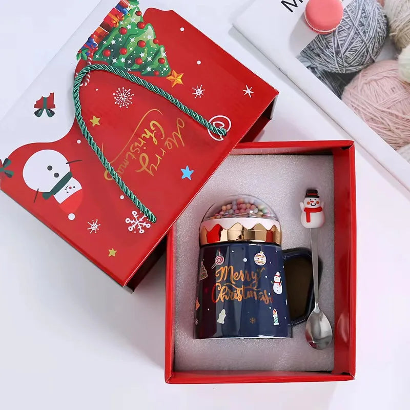 Christmas Mug Cute Cartoon Ceramic with Lid Spoon Coffee Cup New Year Gift Set Drinkware Tea Cup Party Decoration Drinkware