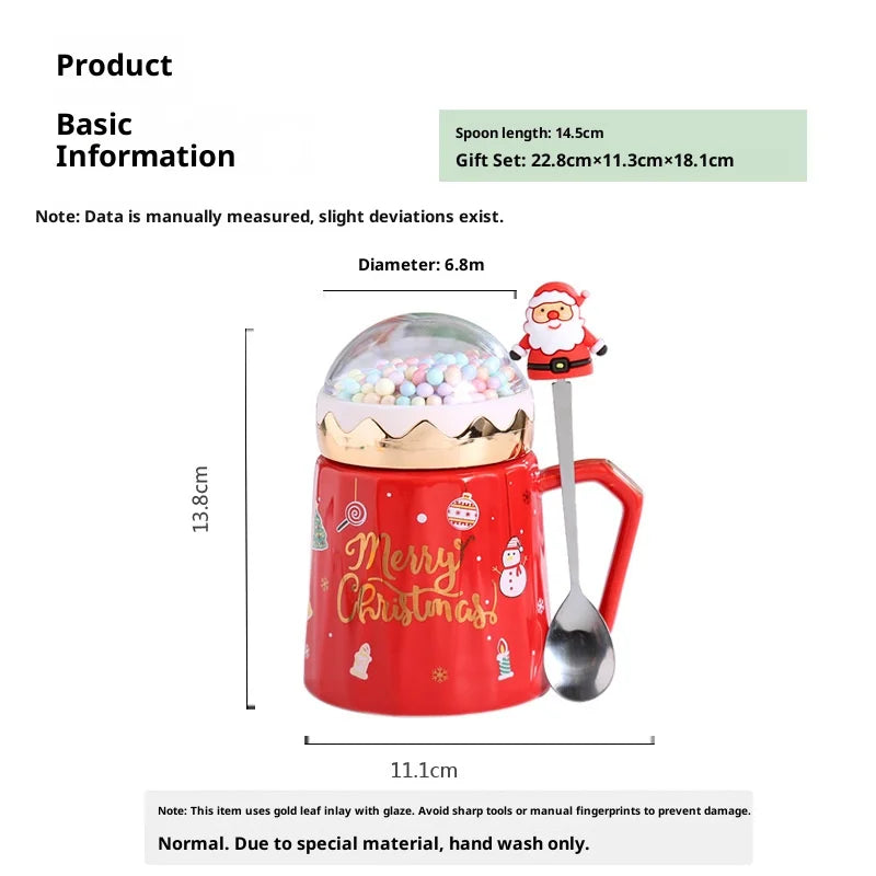Christmas Mug Cute Cartoon Ceramic with Lid Spoon Coffee Cup New Year Gift Set Drinkware Tea Cup Party Decoration Drinkware