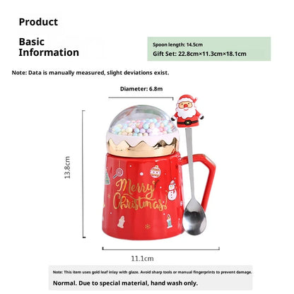 Christmas Mug Cute Cartoon Ceramic with Lid Spoon Coffee Cup New Year Gift Set Drinkware Tea Cup Party Decoration Drinkware