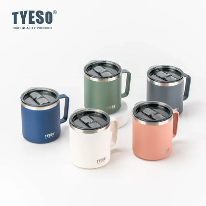 Tyeso 400ML Stylish Office Coffee Mug 304 Stainless Steel Visual Lid Minimalist Design with Handle Unisex Mug for Daily Gift