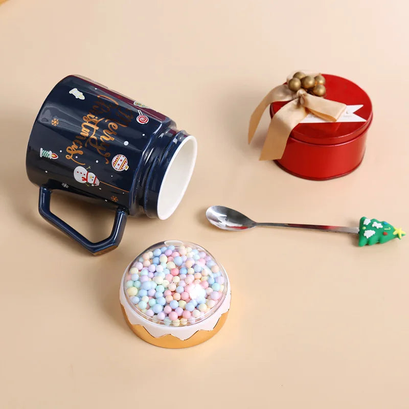 Christmas Mug Cute Cartoon Ceramic with Lid Spoon Coffee Cup New Year Gift Set Drinkware Tea Cup Party Decoration Drinkware