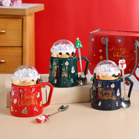Christmas Mug Cute Cartoon Ceramic with Lid Spoon Coffee Cup New Year Gift Set Drinkware Tea Cup Party Decoration Drinkware