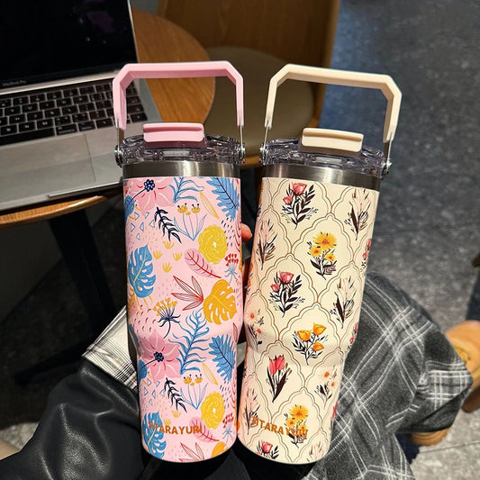 SITARAYURI 20&30oz Thermos Bottle Stainless Steel Large Capacity Straw Double Drink Cup Portable Outdoor Camping Car Coffee Mug