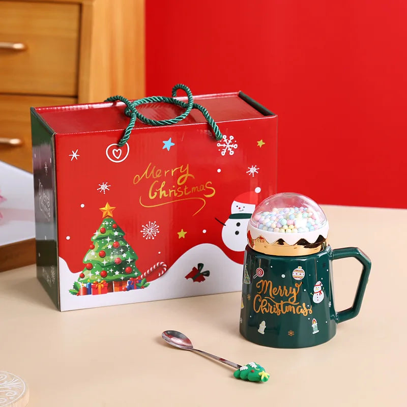 Christmas Mug Cute Cartoon Ceramic with Lid Spoon Coffee Cup New Year Gift Set Drinkware Tea Cup Party Decoration Drinkware