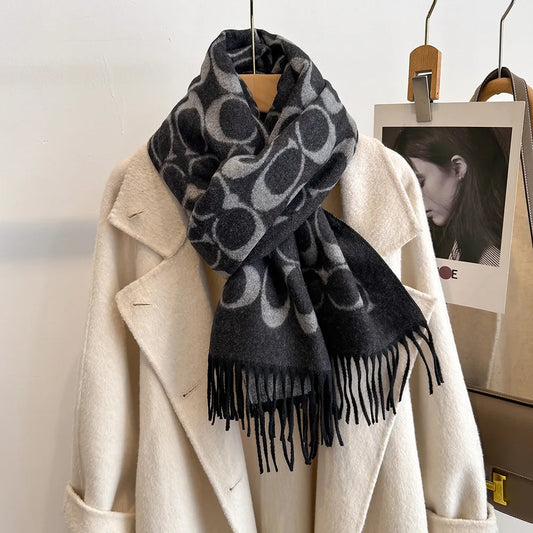 Elegant Luxury Monogram Oversized Winter Scarf | Faux Cashmere Shawl Wrap