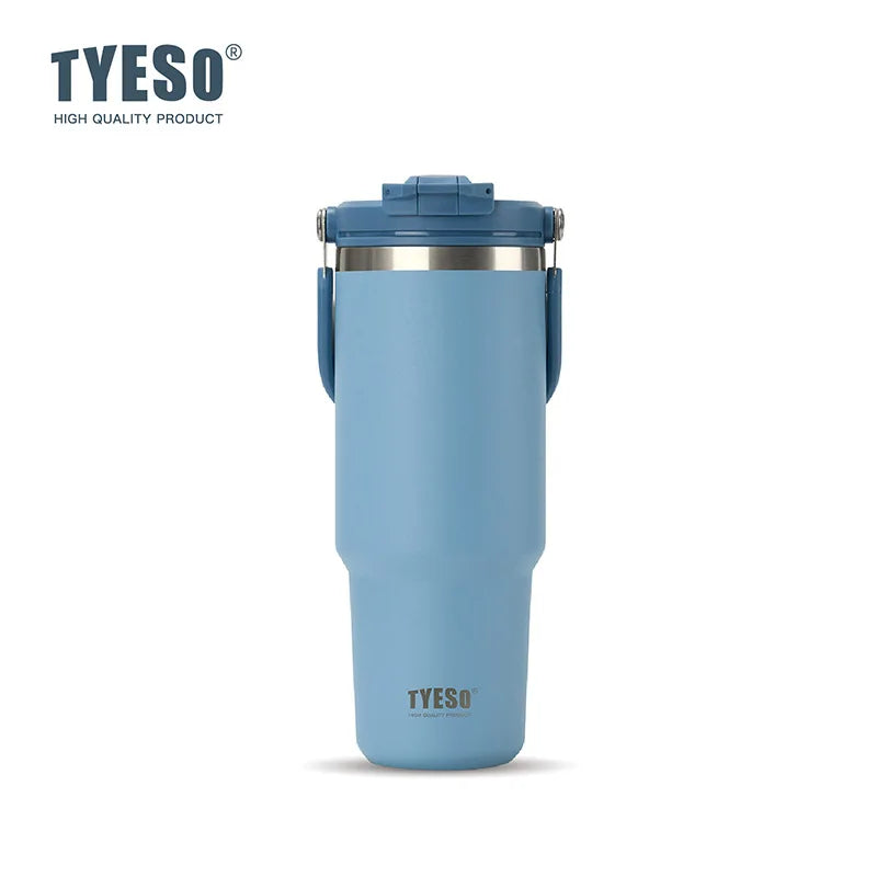 Tyeso Large-Capacity Vacuum Flasks Handle Vacuum Cup Dual-Drink Coffee Mug Stainless Steel Ice Cup Car Bottle Hot Cold Retention