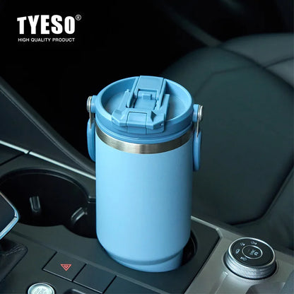 Tyeso Large-Capacity Vacuum Flasks Handle Vacuum Cup Dual-Drink Coffee Mug Stainless Steel Ice Cup Car Bottle Hot Cold Retention