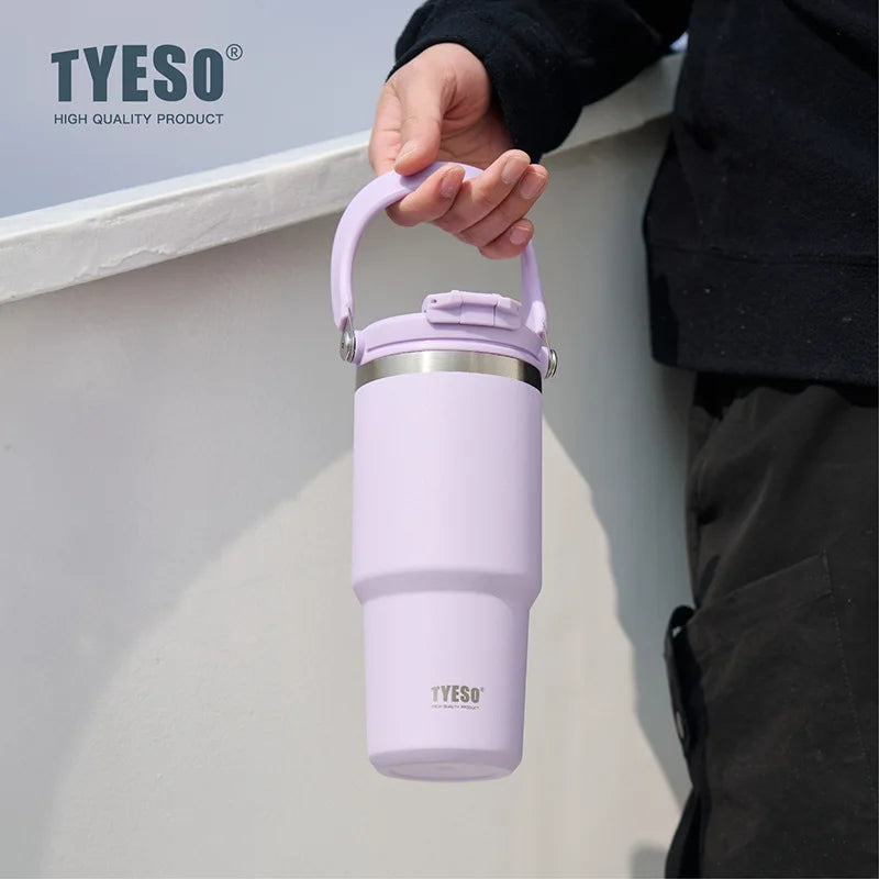 Tyeso Large-Capacity Vacuum Flasks Handle Vacuum Cup Dual-Drink Coffee Mug Stainless Steel Ice Cup Car Bottle Hot Cold Retention