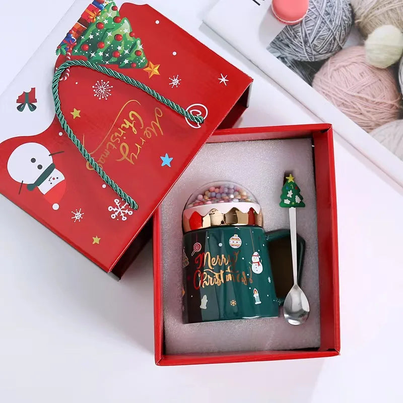 Christmas Mug Cute Cartoon Ceramic with Lid Spoon Coffee Cup New Year Gift Set Drinkware Tea Cup Party Decoration Drinkware