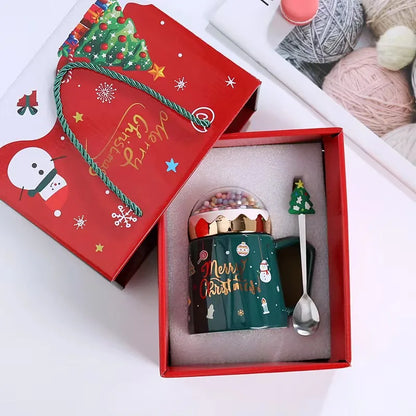 Christmas Mug Cute Cartoon Ceramic with Lid Spoon Coffee Cup New Year Gift Set Drinkware Tea Cup Party Decoration Drinkware