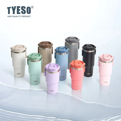 Tyeso Large-Capacity Vacuum Flasks Handle Vacuum Cup Dual-Drink Coffee Mug Stainless Steel Ice Cup Car Bottle Hot Cold Retention